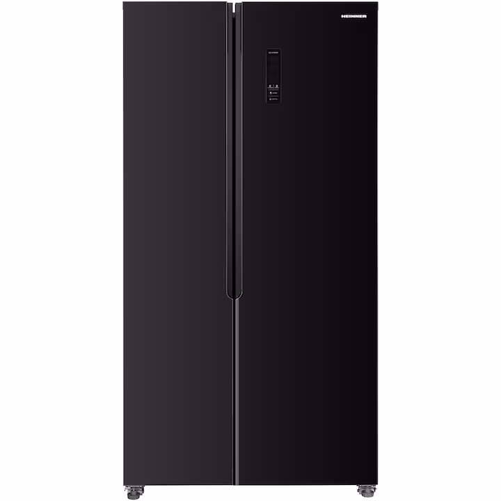 Side by side Heinner HSBS-HM422NFGBKE++, 442 l, No Frost, Clasa E, Display, Smart, H 176.5 cm, Sticla neagra